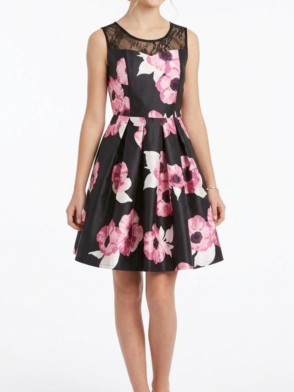 NWT Us Angels Girls Blush Pink Floral Dress Black Accents Size 16